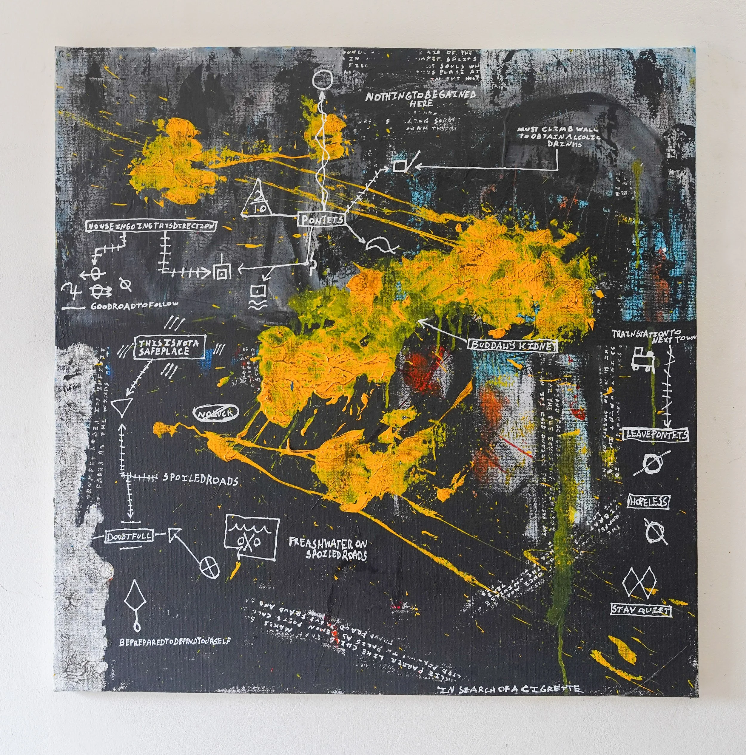 Buddah's Kidney, 2019, Acrylic and ink on canvas - 100 x 100 x 4 cm