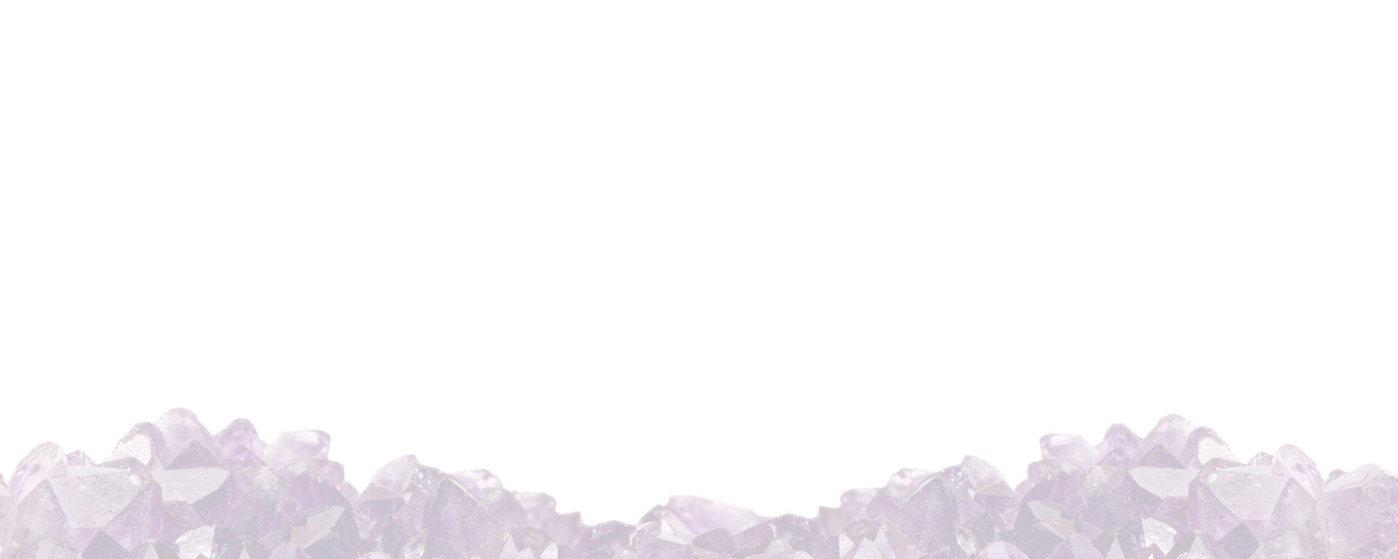 Close-up of purple amethyst crystals arranged along the bottom edge of the image.