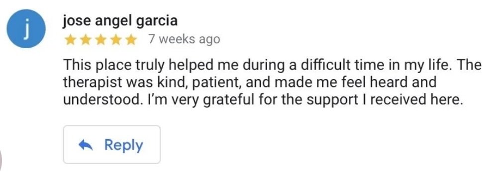 A review expressing gratitude for a counselor's support during a difficult time, highlighting kindness, patience, and understanding.
