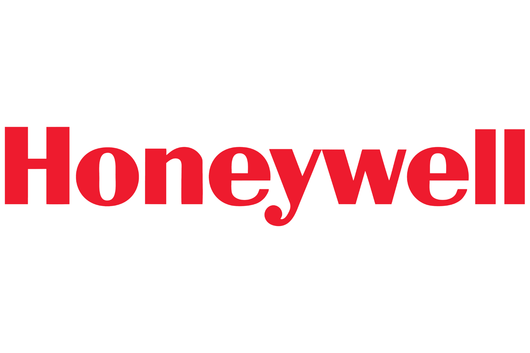 A black and white logo featuring a stylized honey dipper above the word "Honeywell" in bold red letters.