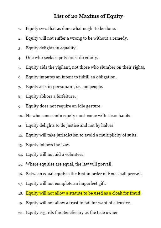 Equity Maxims of Law