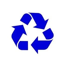 Blue recycling symbol with three arrows forming a triangle on a white background.