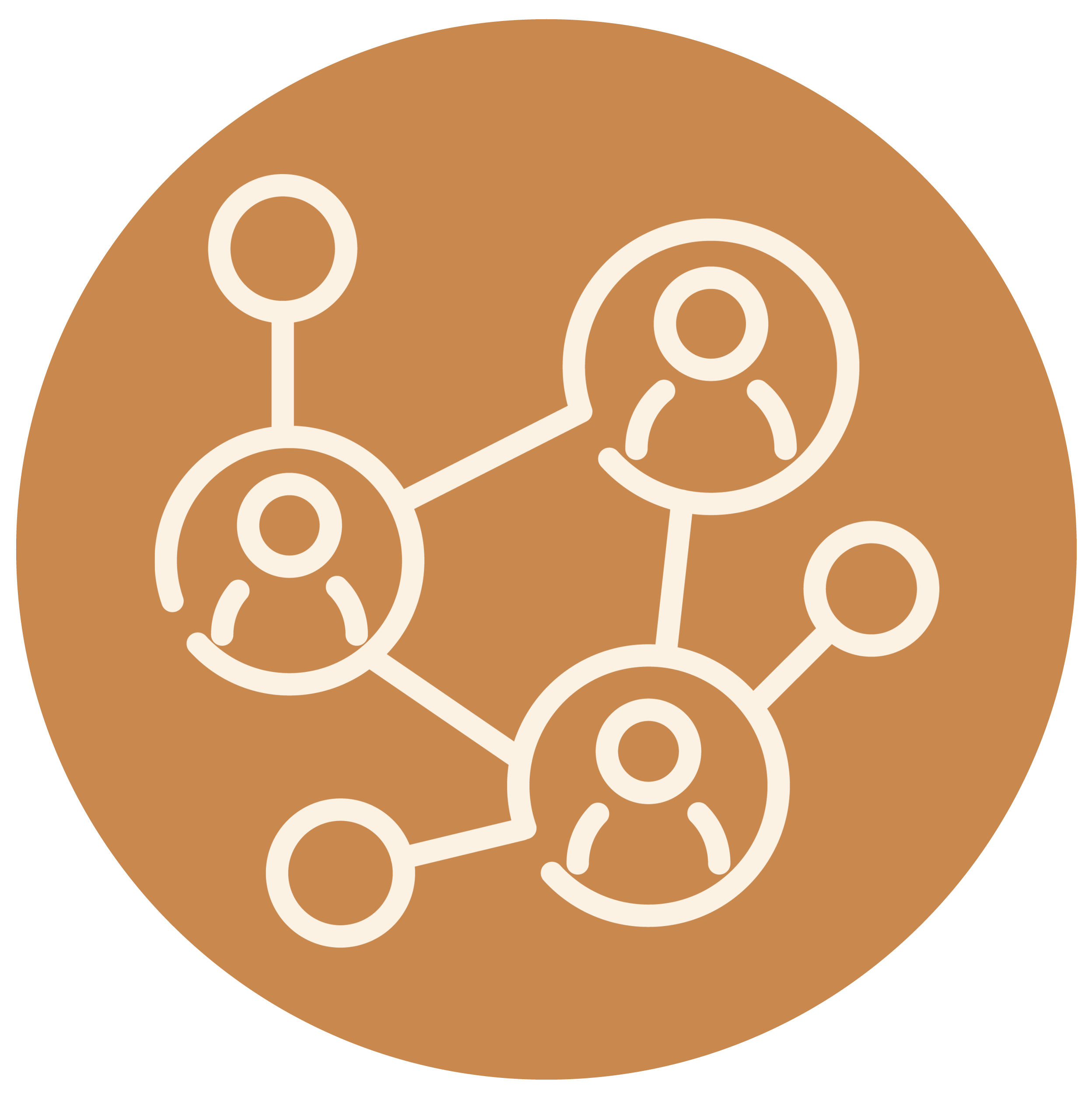 Illustration of interconnected nodes representing a network or social connections on a brown background.