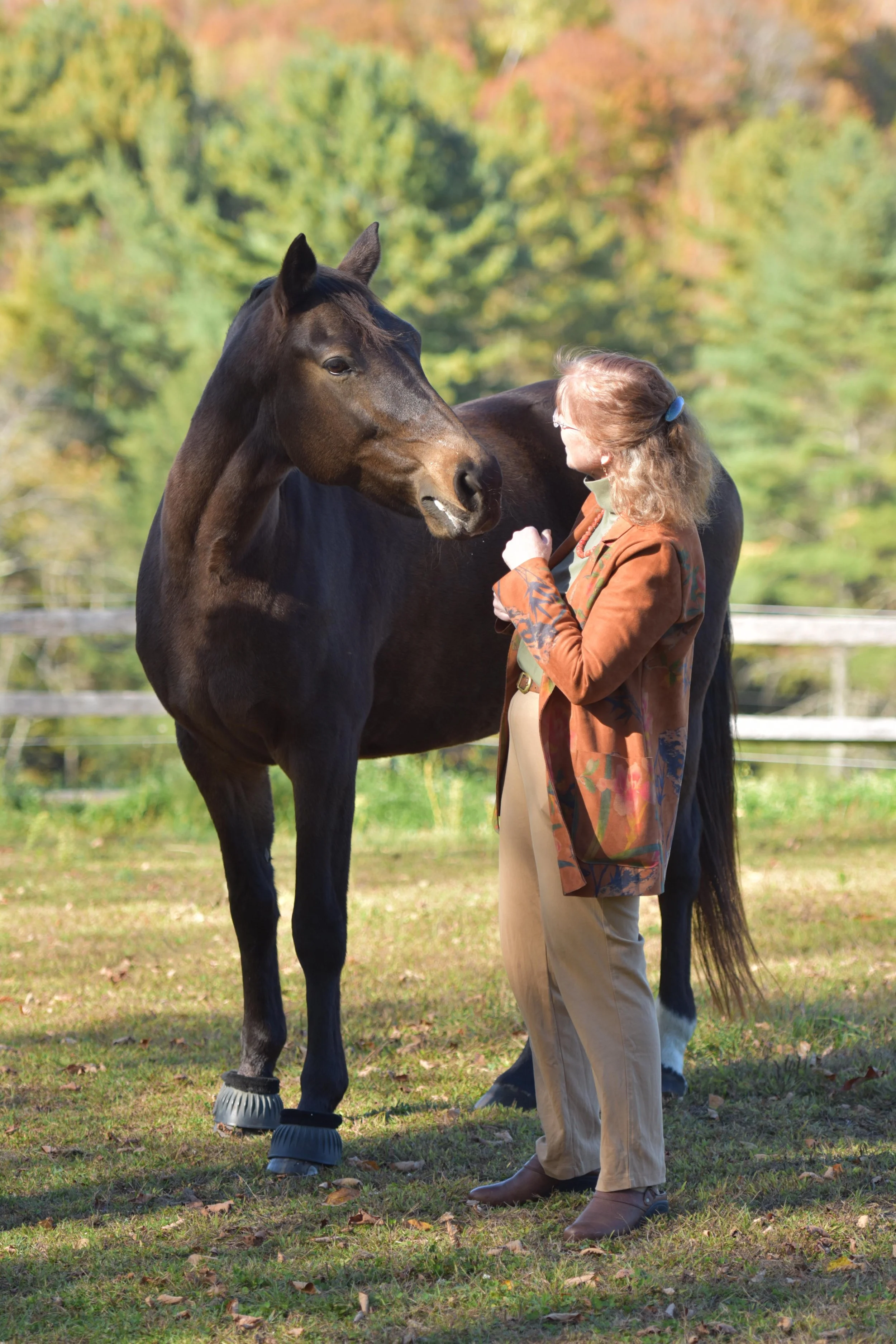 woman with horse Vermont fall