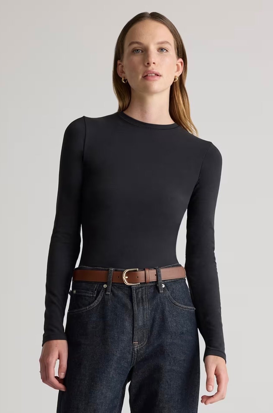 STRETCH COTTON JERSEY FITTED LONG SLEEVE T-SHIRT