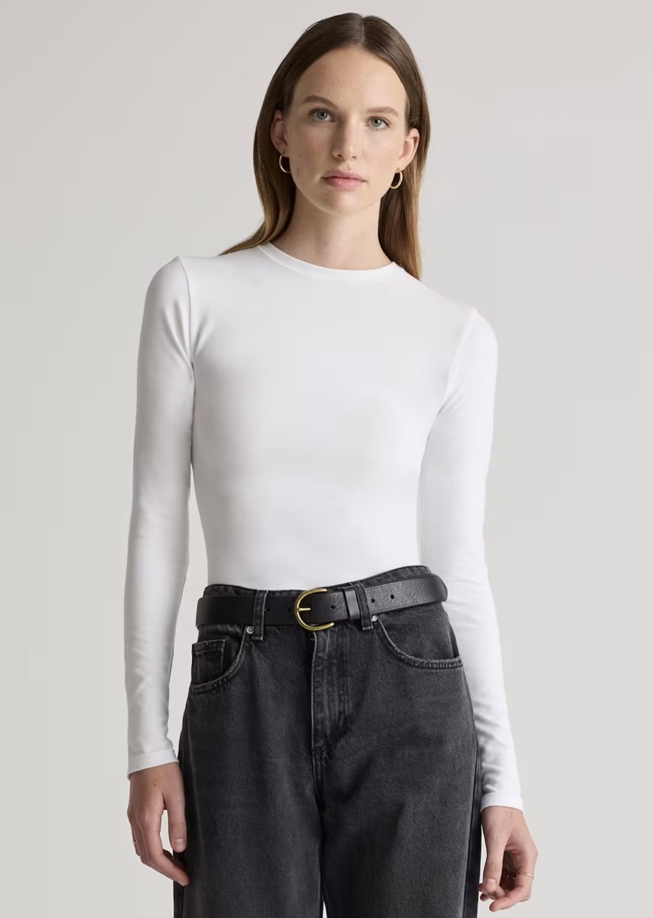 STRETCH COTTON JERSEY FITTED LONG SLEEVE T-SHIRT