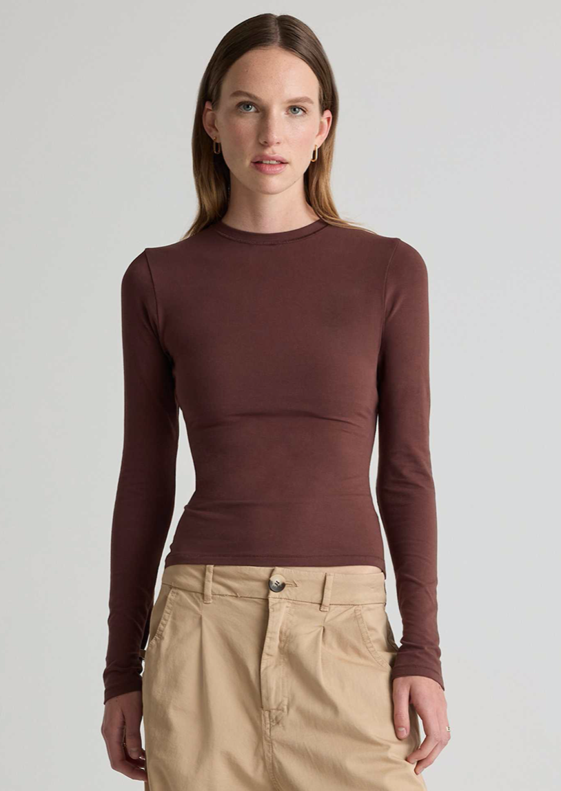 STRETCH COTTON JERSEY FITTED LONG SLEEVE T-SHIRT