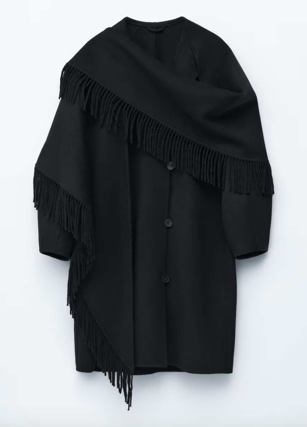 FRINGED SHAWL WOOL COAT