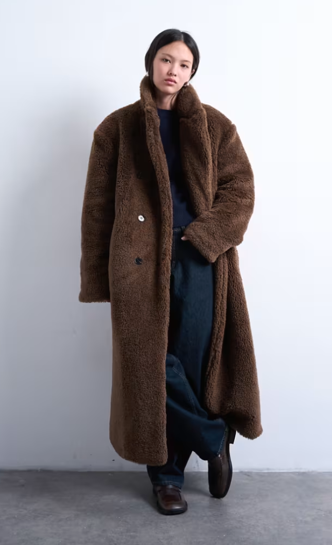 DOUBLE BREASTED BORG LONGLINE COAT