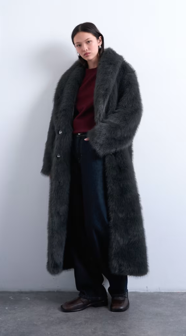 FAUX FUR OVERSIZED SHAWL LONG COAT