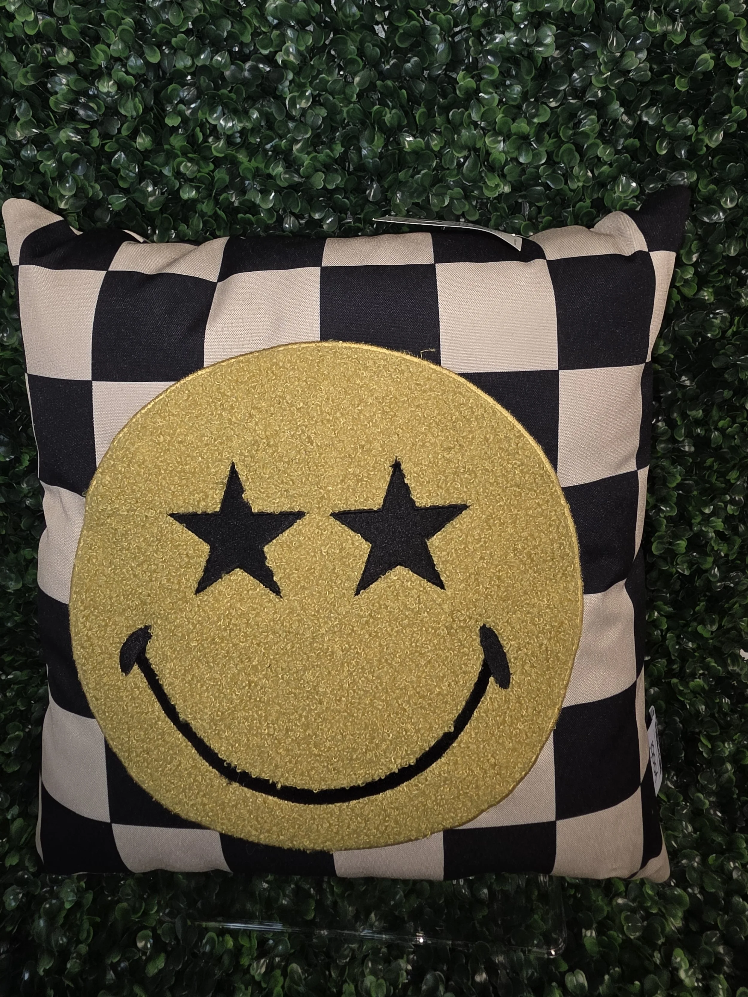 Checkerboard Smiley Pillow