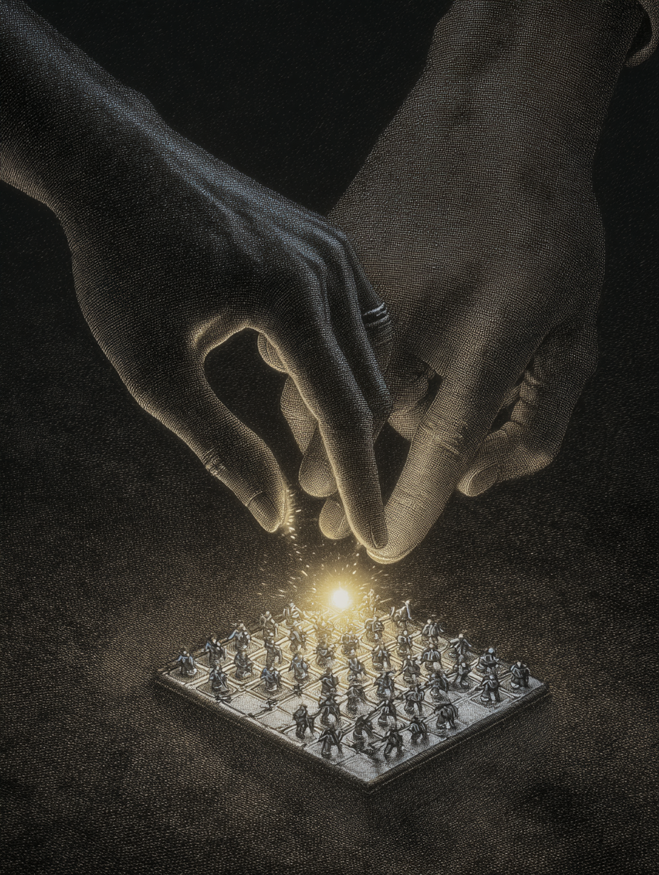 u7269756319_a_glowing_Go_board_human_hand_and_AI_hand_of_ligh_d8d5ecd7-12ba-4af0-bb38-86982026ccbb_1.png