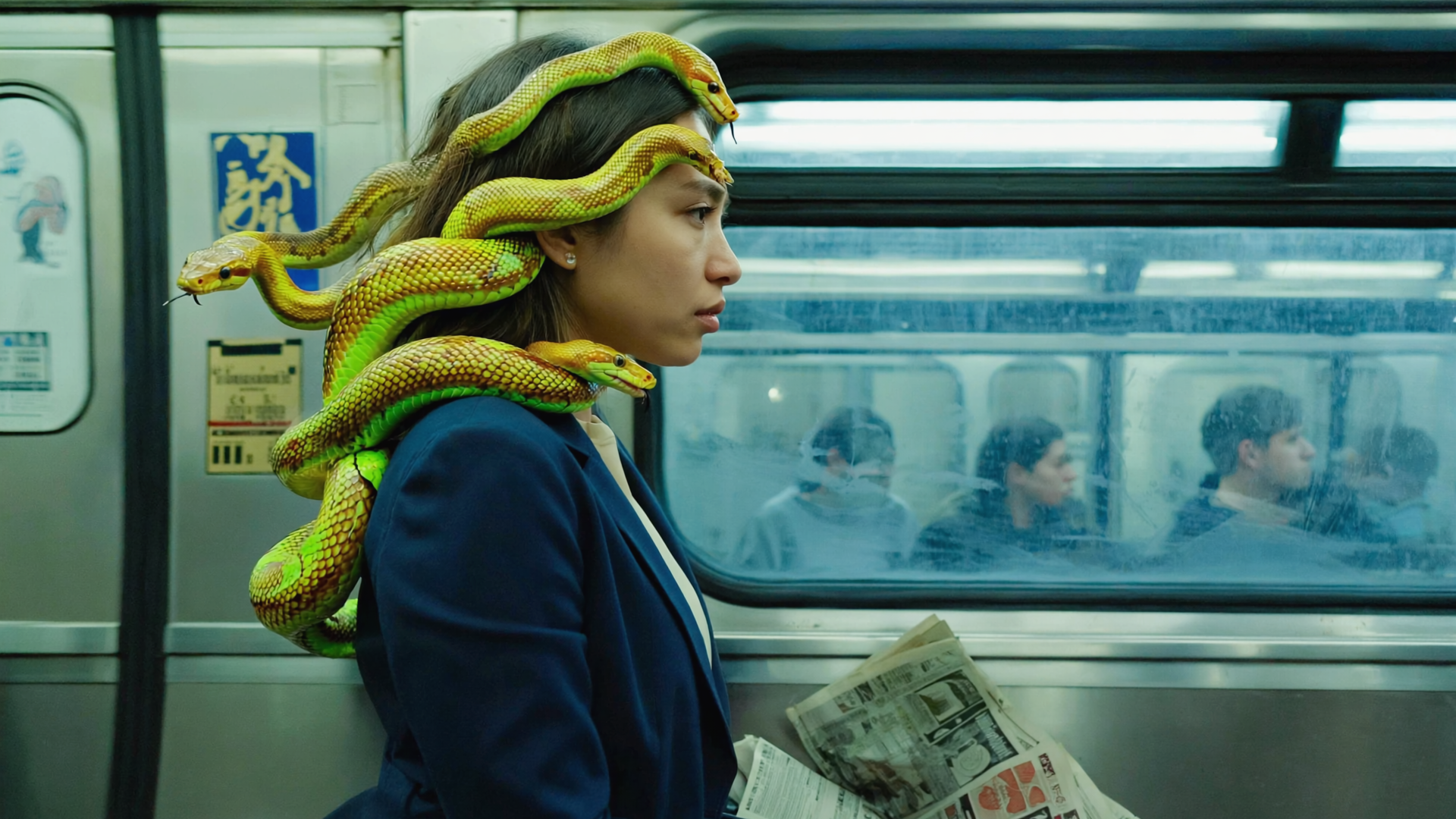 Gen4 A woman sits on a crowded subway, scrolling her phone Instead of hair, writhing a-2, 41249554 (1).png
