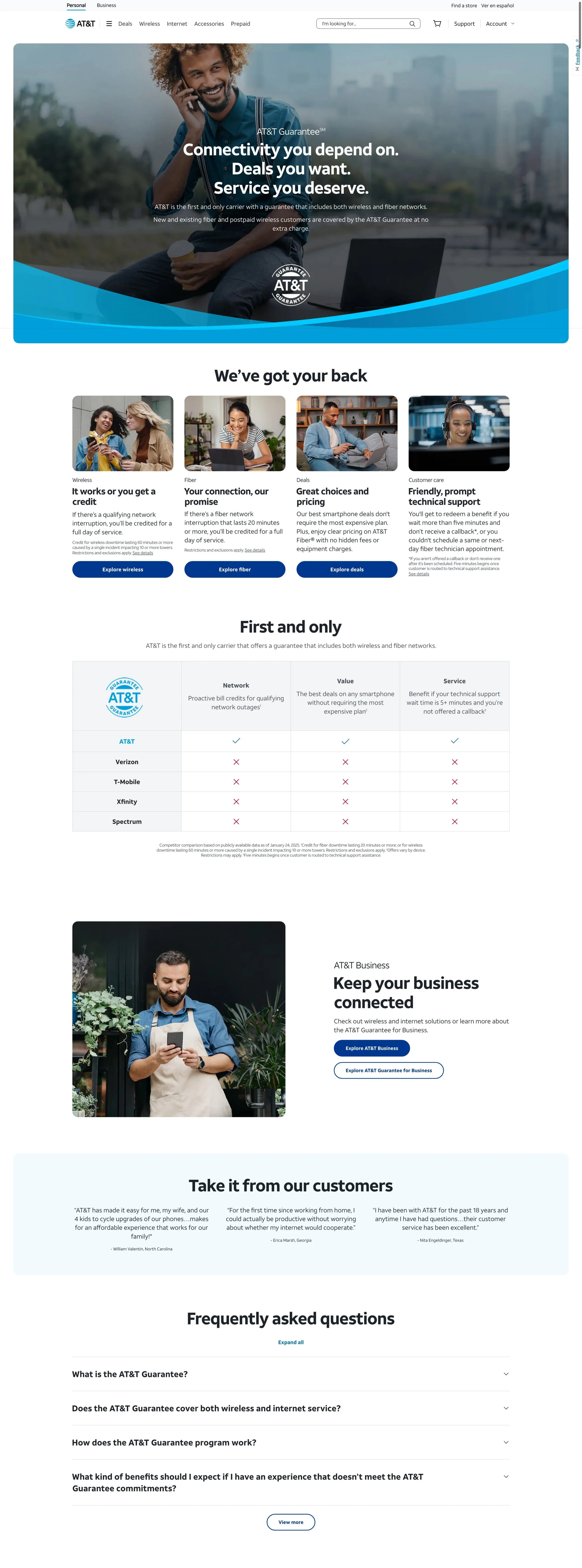 AT&T Guarantee landing page