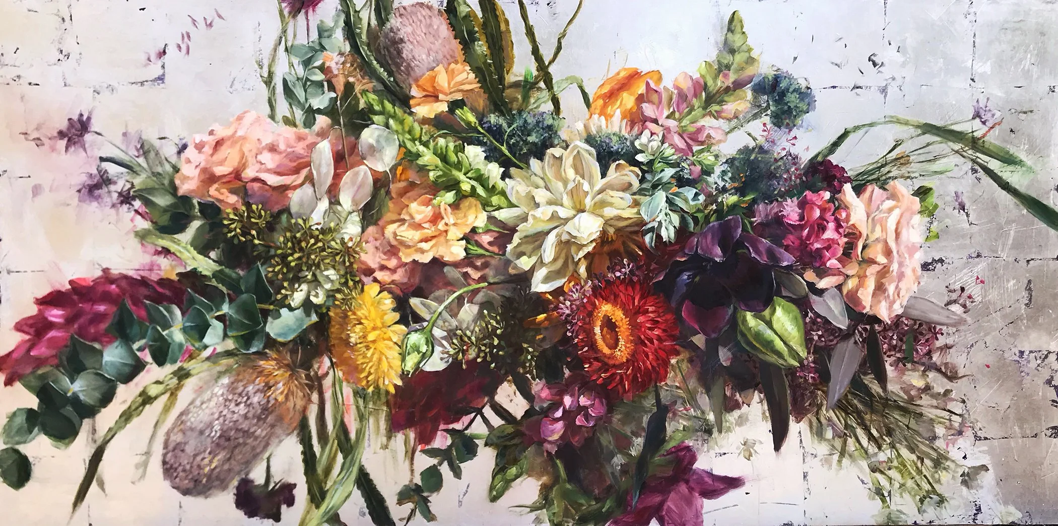 "Enchanted"  oil and silver leaf on ACM  36" x 72" *sold