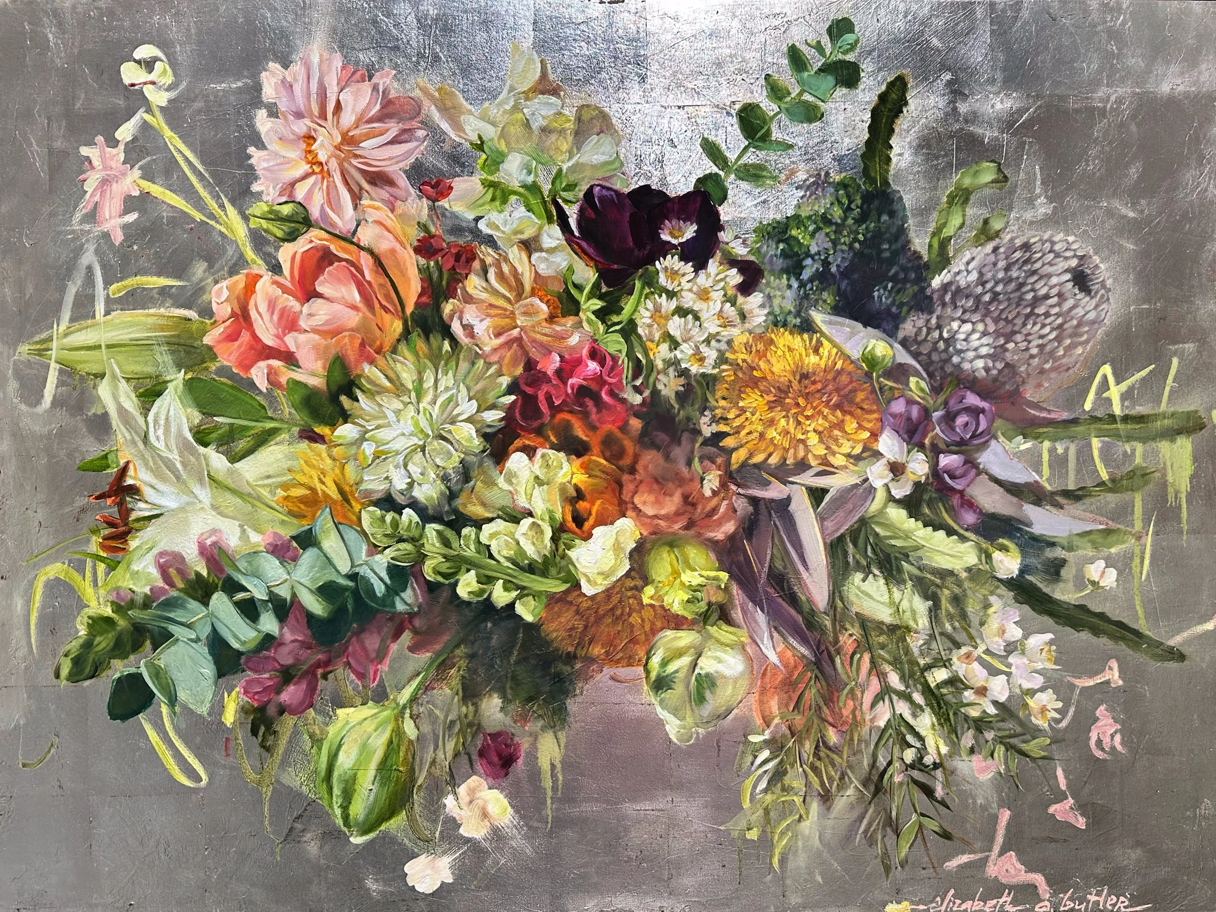 "Stillness" 30"x40" oil on silver leaf and wood| available through The Good Art Company