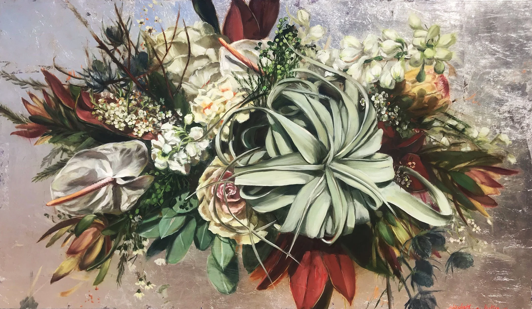 "Meditation"  oil and silver leaf on ACM  24" x40" *sold