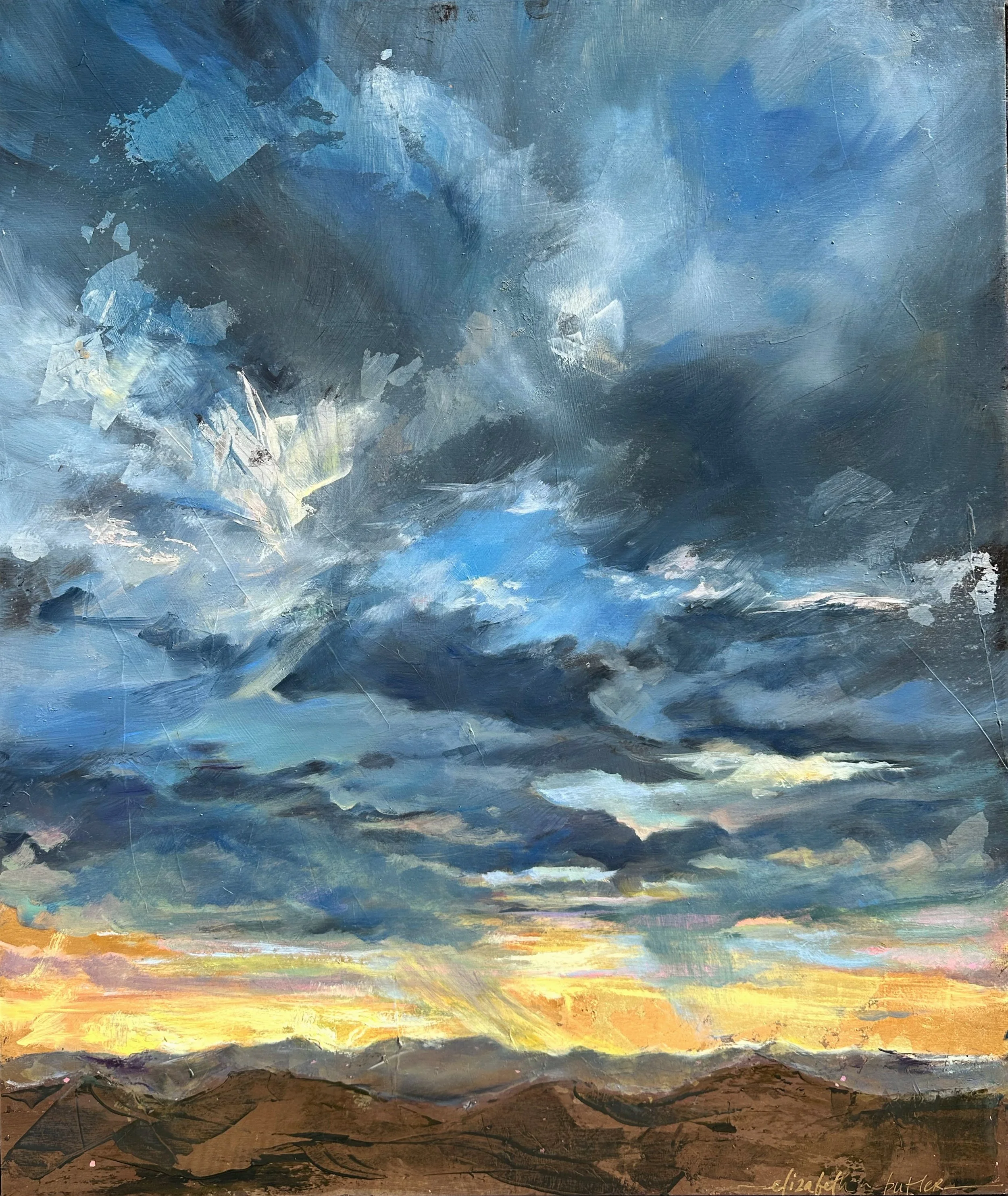 "Welcoming in the Night Sky" 20"x24" oil and gold, silver, pewter leaf on wood| available