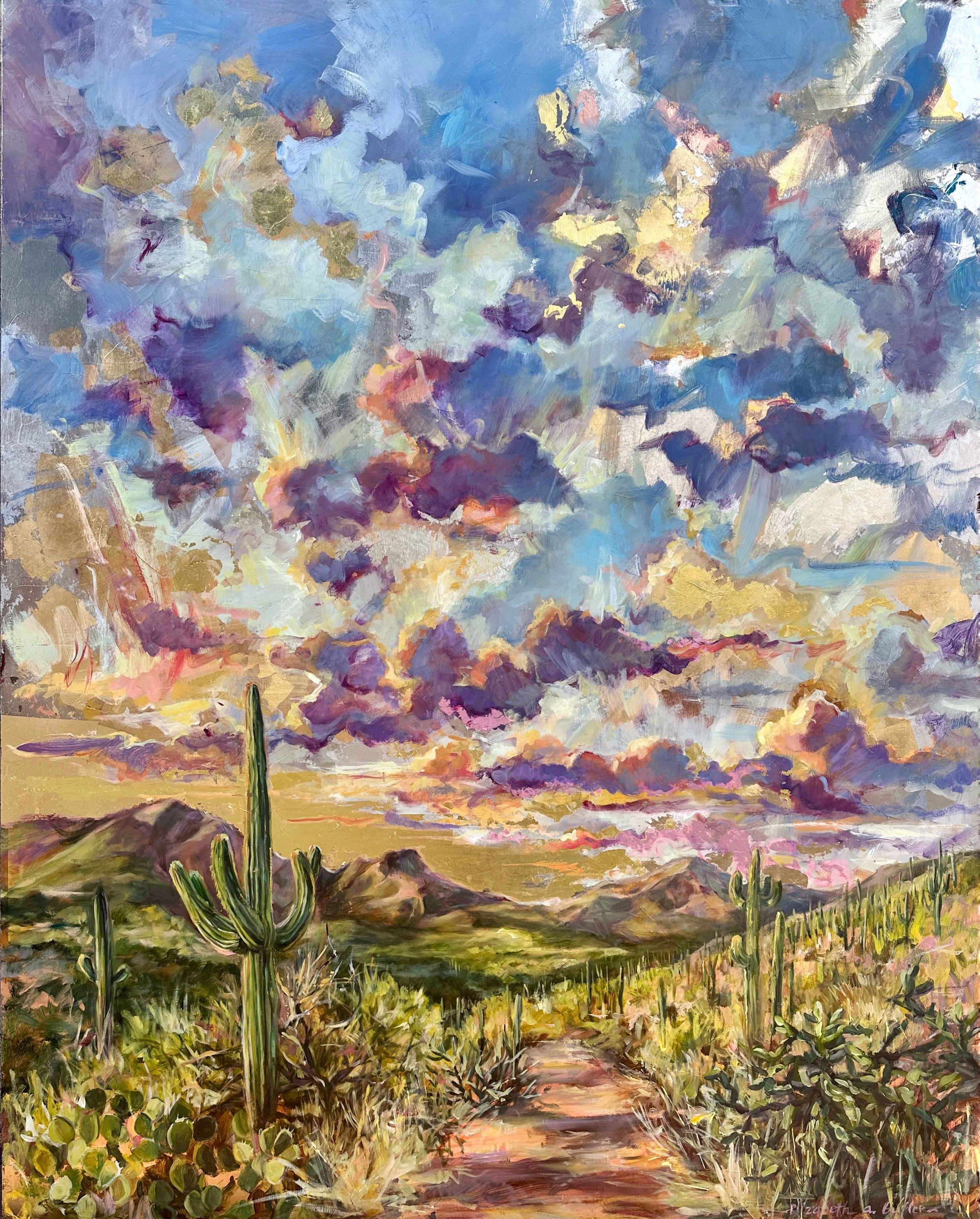 "Dragonfly Skies" 48 x60" oil, gold and silver leaf on wood |available at elizabethbutlerfineart.com/originals