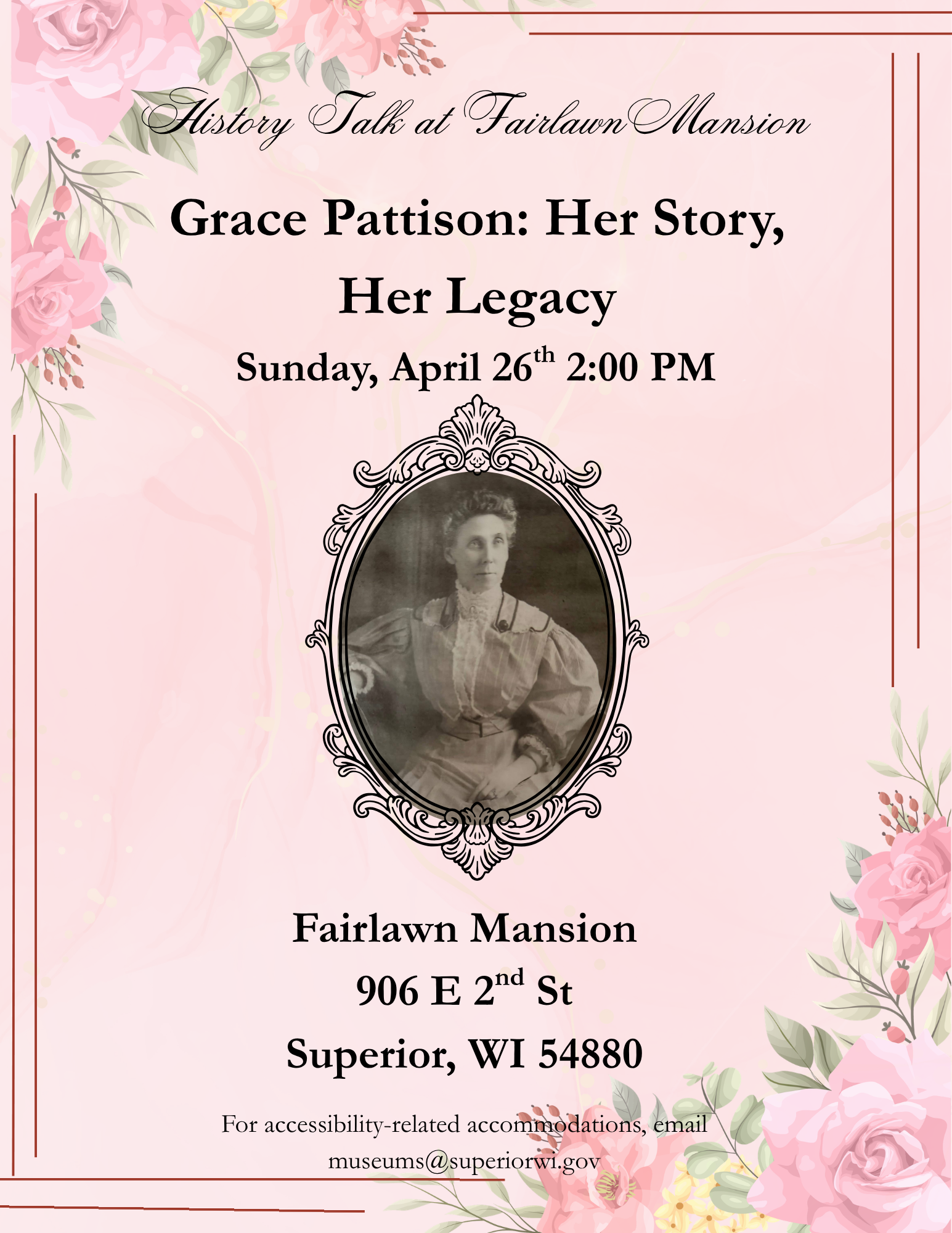 History Talk at Fairlawn Mansion: Grace Pattison, Her Life, Her Legacy
