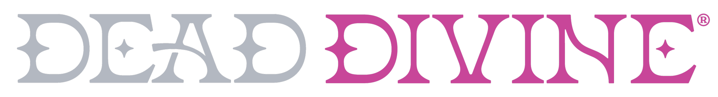 The text 'DEAD DIVINE' written in uppercase, stylized font with gray, and pink colors.