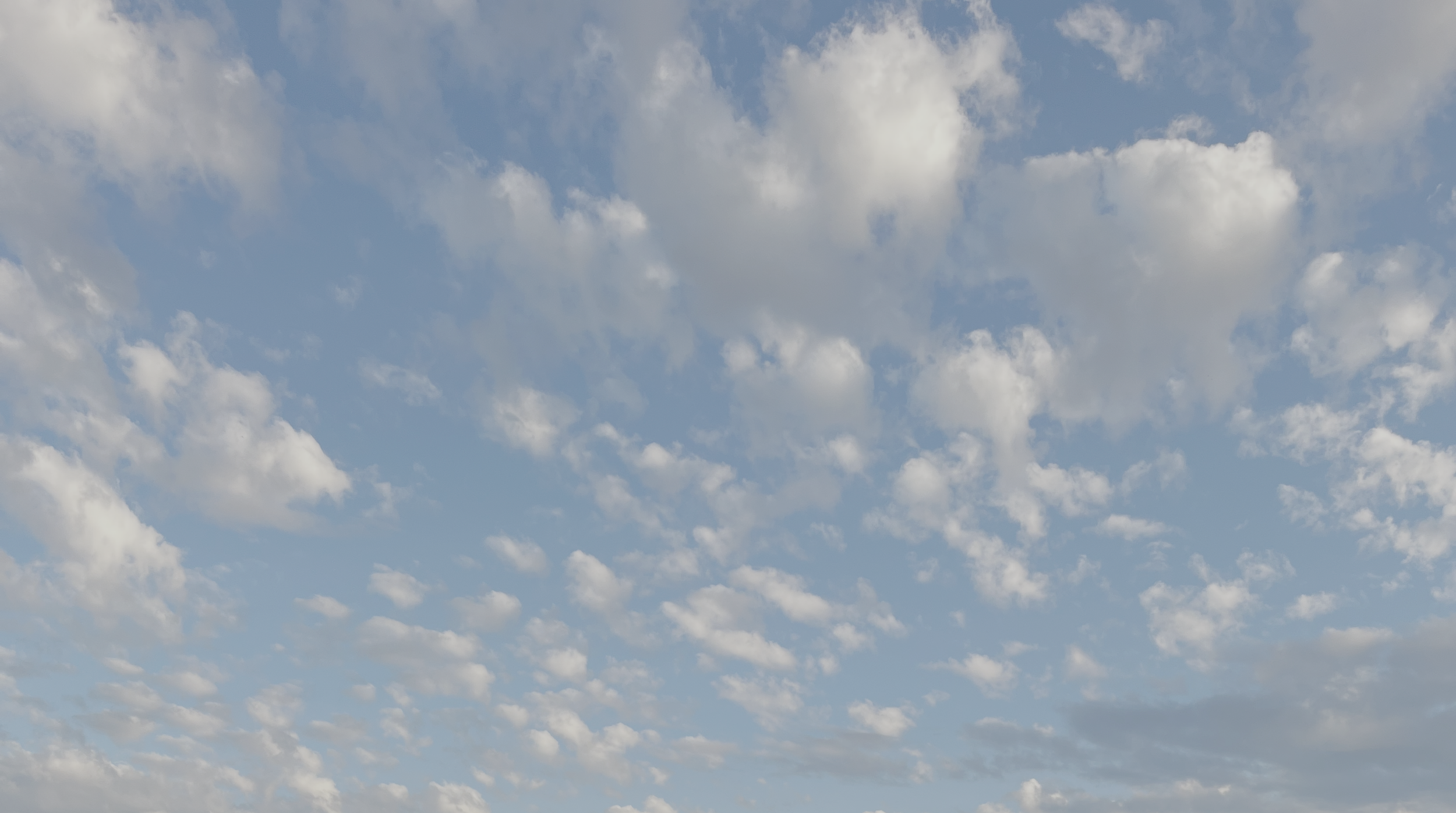 Photograph of the sky with scattered white clouds and patches of blue sky.