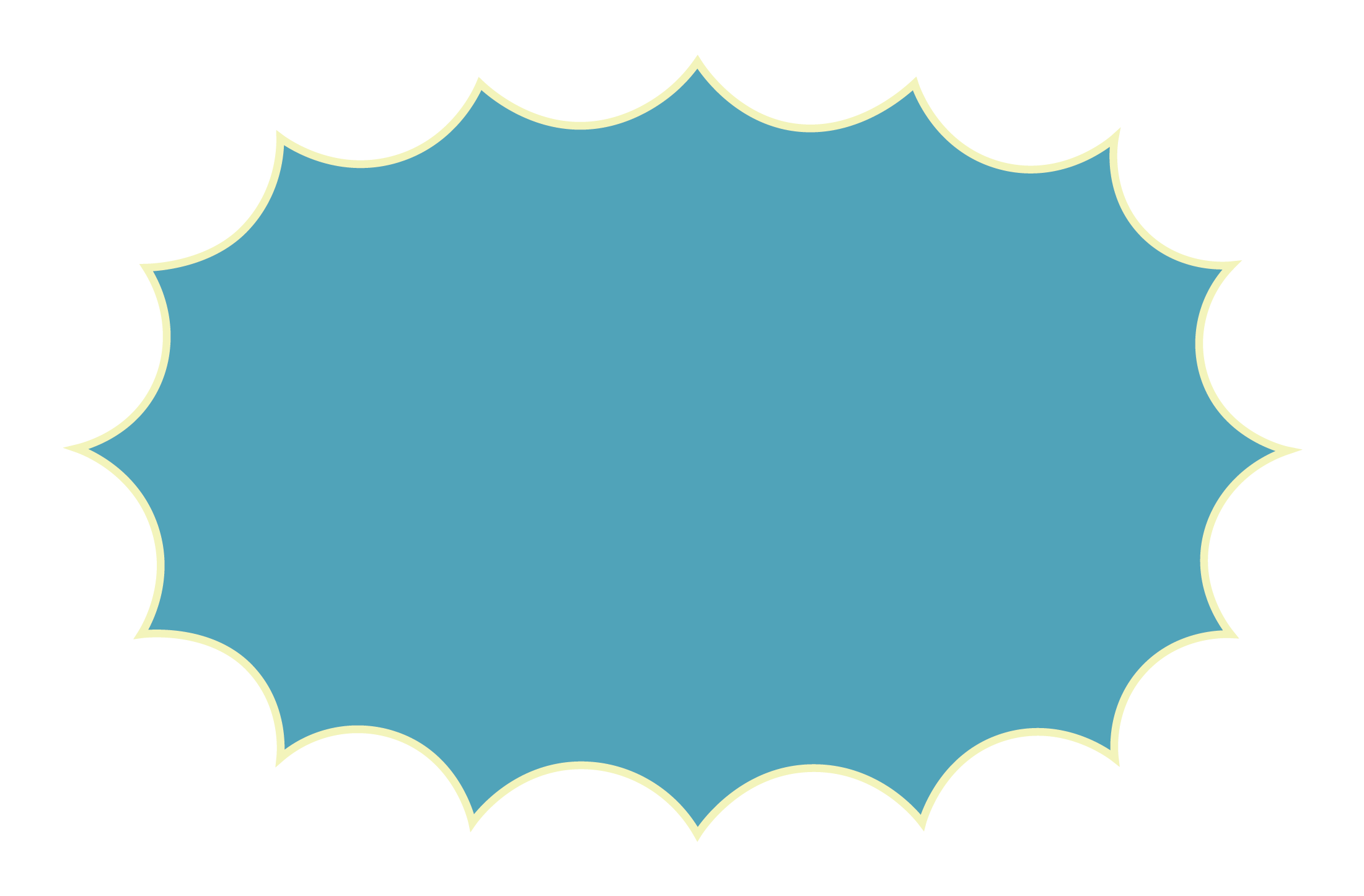 Blue speech bubble with a cream outline on a black background