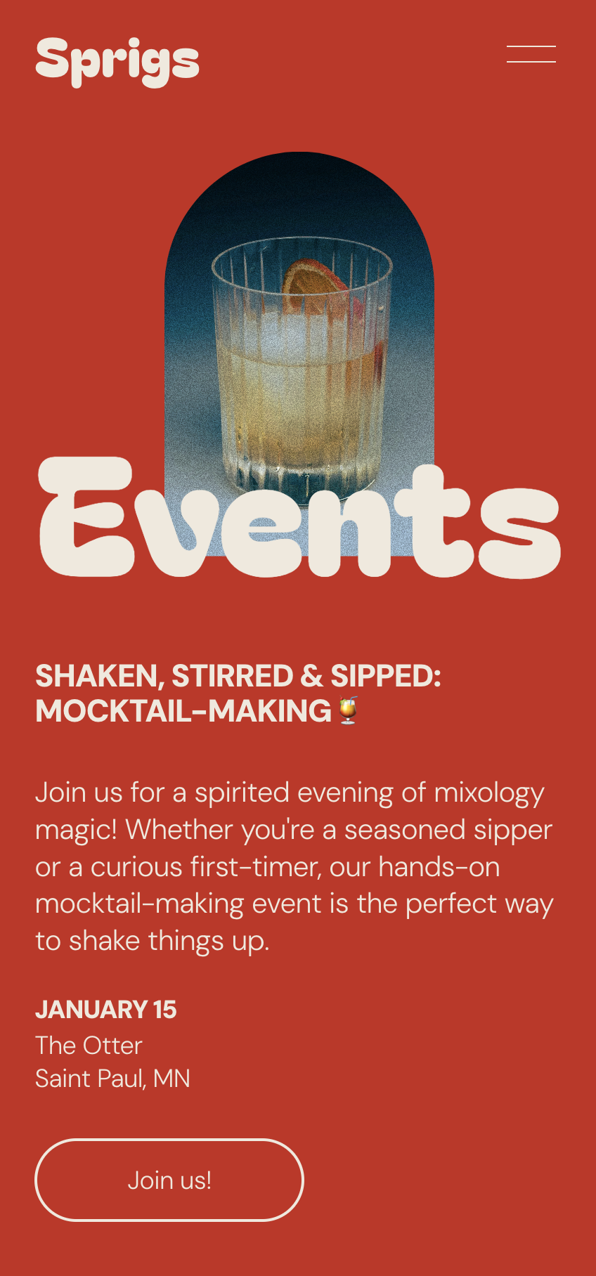 Mobile webpage for an event.