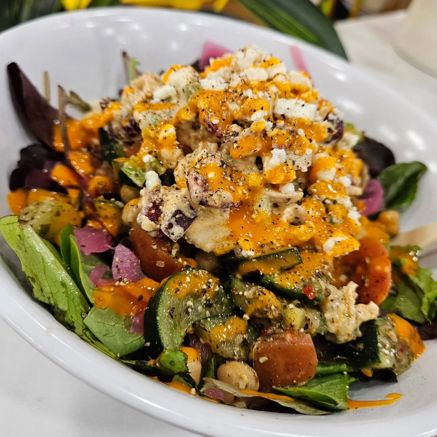 Happy Saturday 🌞 We made an abundance of Cucumber Dill Chicken Salad..please come get it Lol BOGO today! Buy 1 Cucumber Dill Wrap or Salad &amp; get the second one HALF OFF in-store! Grab your bestie &amp; get in here! Open 730am-430pm! Full menu av