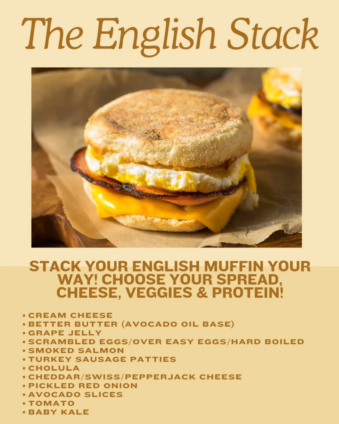 Un-Monday your Monday &amp; start your week strong with fresh breakfast, lunch, &amp; dinner options served all day&mdash;plus meet our newest obsession&hellip; 

The English Stack 🥪✨
Warm, toasty, &amp; stacked just right&mdash;it&rsquo;s everythin