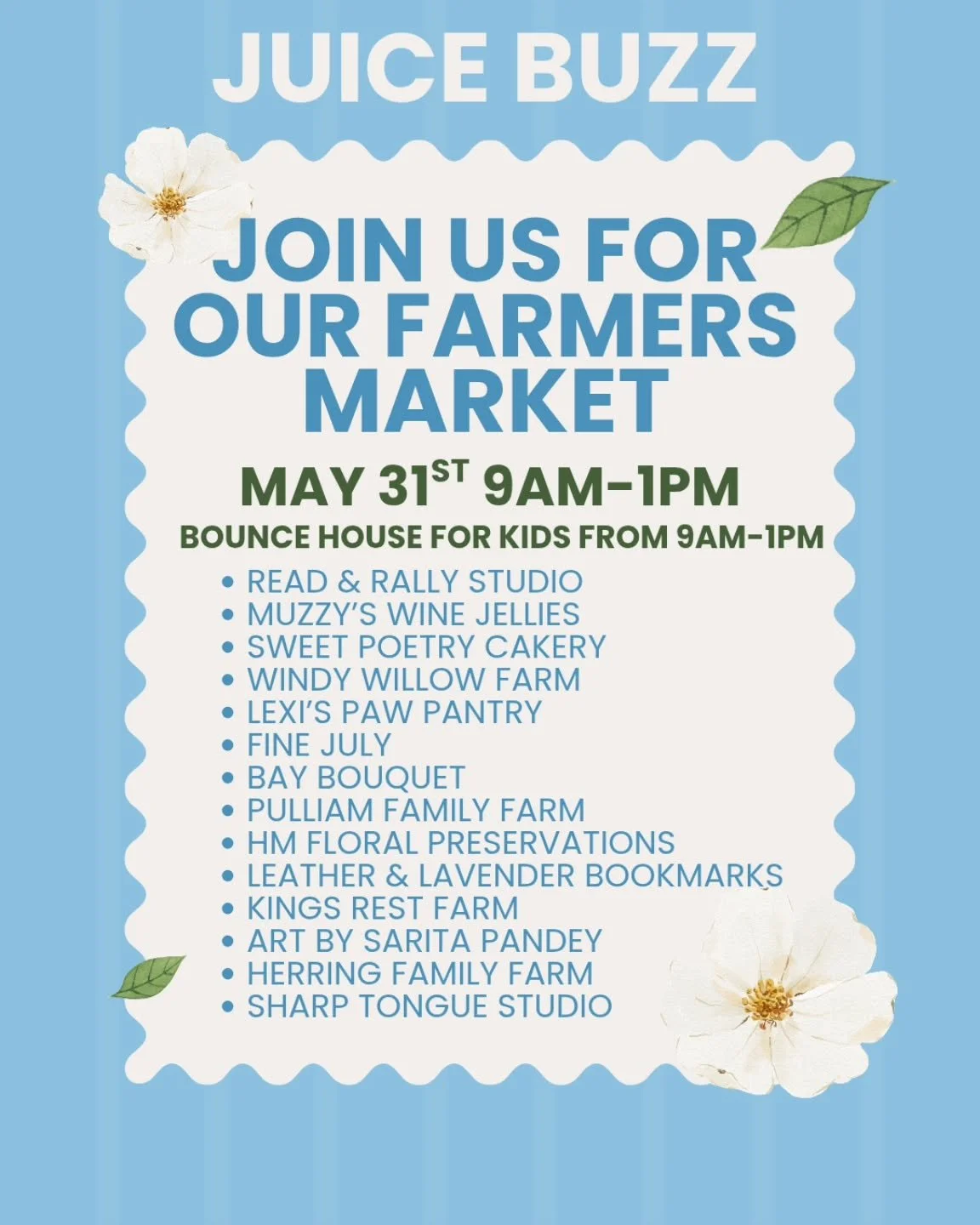 ✨ THIS SUNDAY, MAY 31ST ✨
You do NOT want to miss our MARKET 🌿☀️
🛍️ 14 confirmed vendors
🎈 Bounce House for the kiddos
🥤 Fresh eats, juices &amp; local favorites
🫶🏼 Community vibes all day long
Grab your friends, bring the family, &amp; come sp