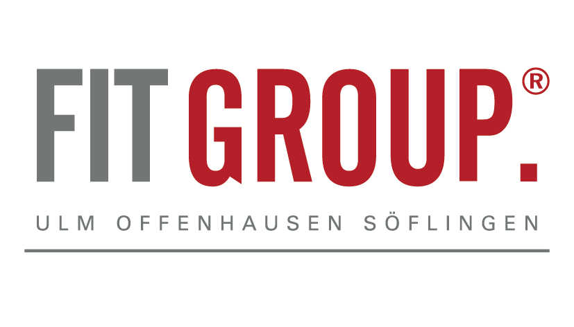 Logo mit dem Text 'Fit Group' in großen Buchstaben, 'ULM OFFENHAUSEN SÖFLINGEN' darunter, und einer Trennlinie darunter.