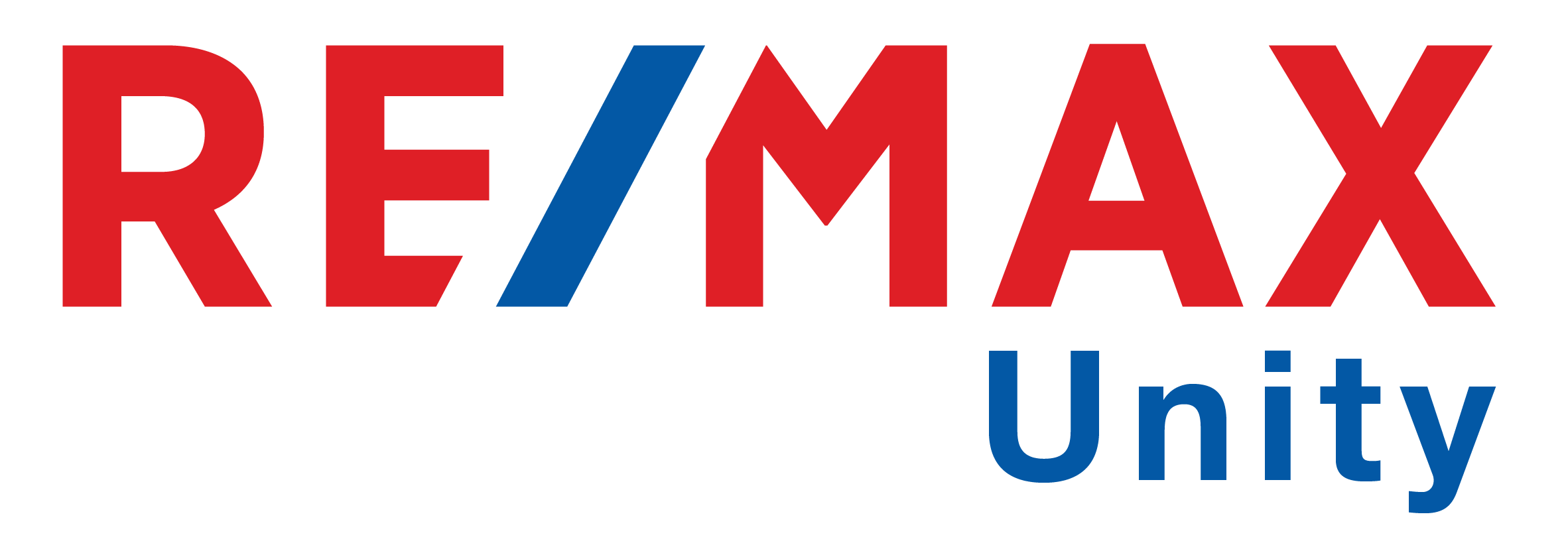 RE/MAX Unity logo with red and blue text on a black background.