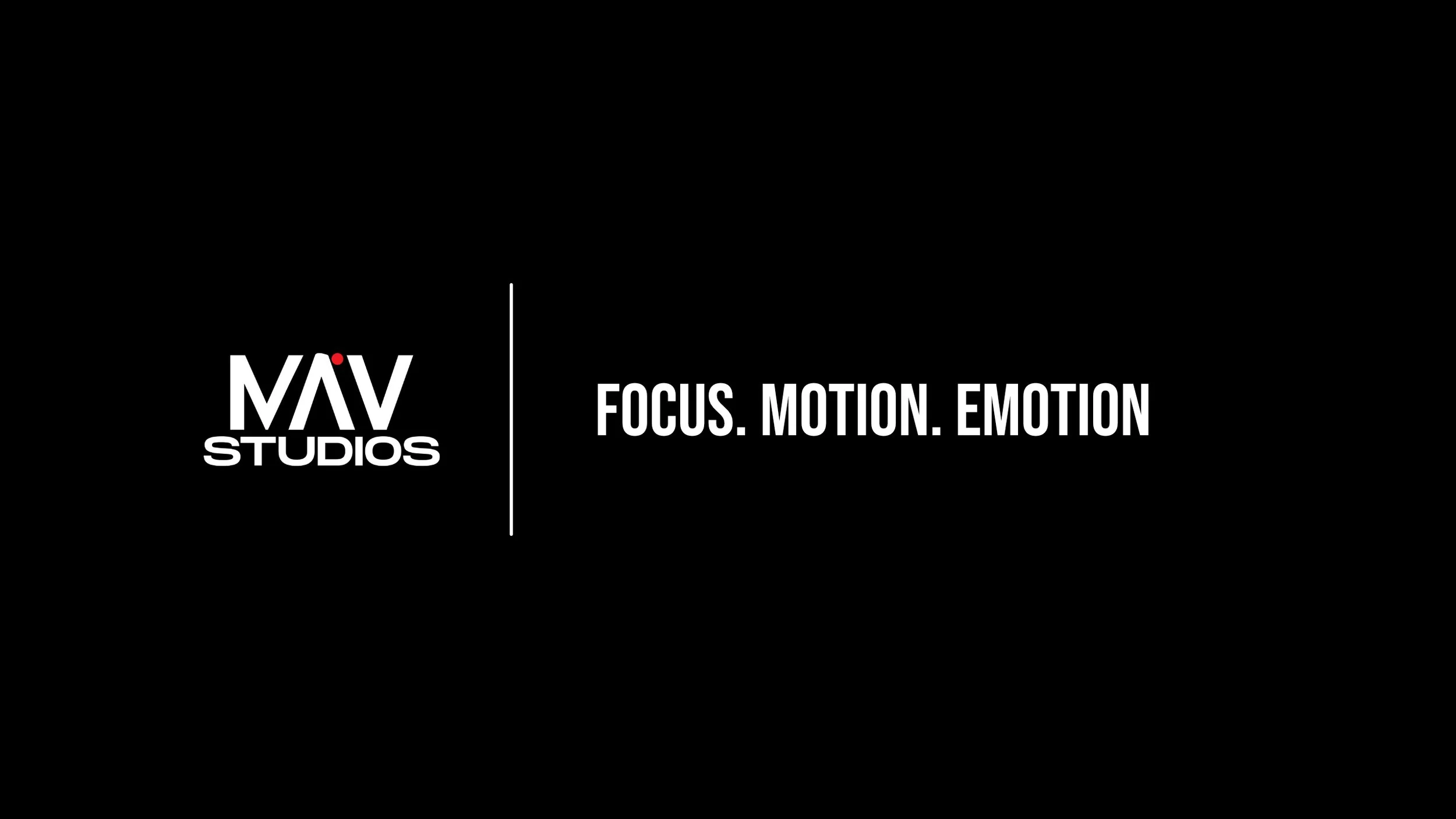 Logo of MAV Studios with the tagline "FOCUS. MOTION. EMOTION" on a black background.