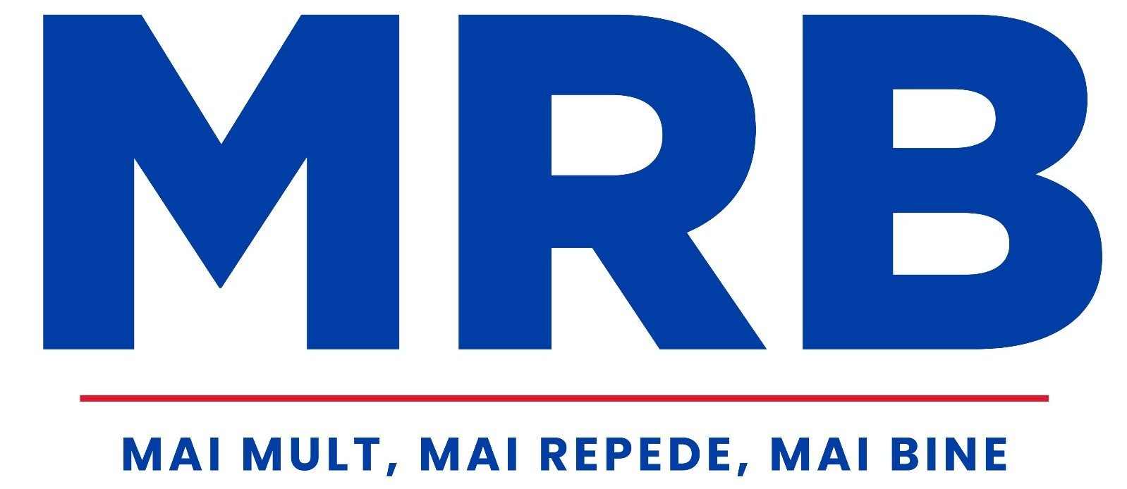 MDR logo in blue letters with a red underline. Below, the phrase "Mai Mult, Mai Repe, Mai Bine" in blue text.