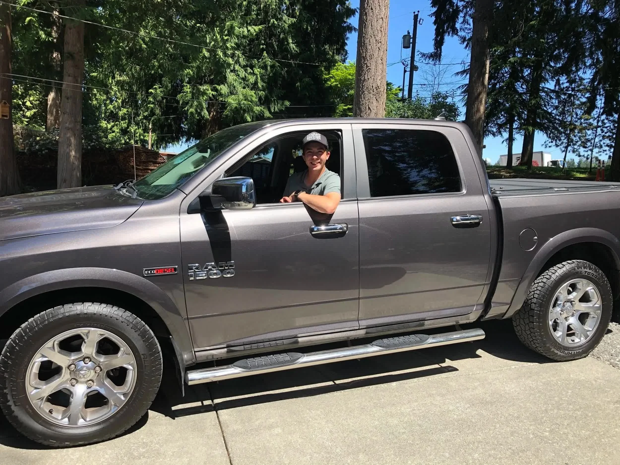 Ram 1500 crew cab after a full mobile auto detail in a Woodinville driveway