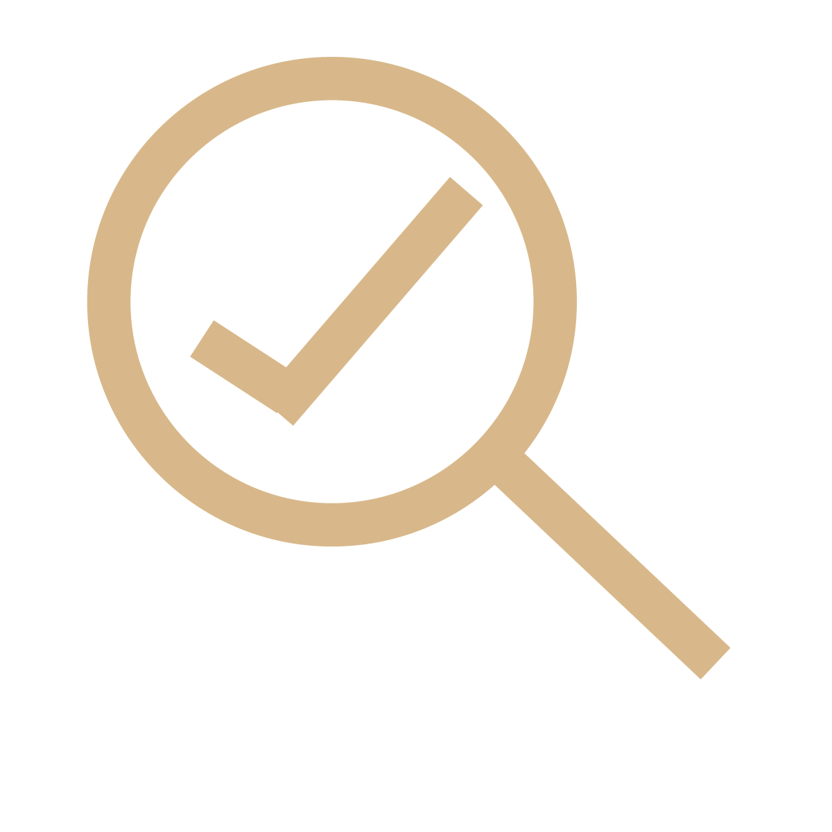 Magnifying glass with a checkmark inside it.