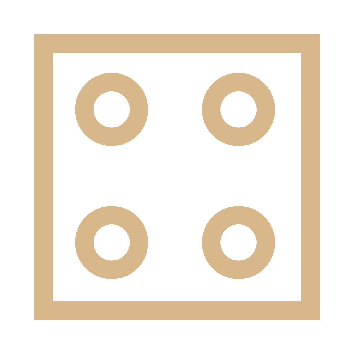 A black square stove top with four beige burners arranged in a 2x2 grid, outlined by a beige border.