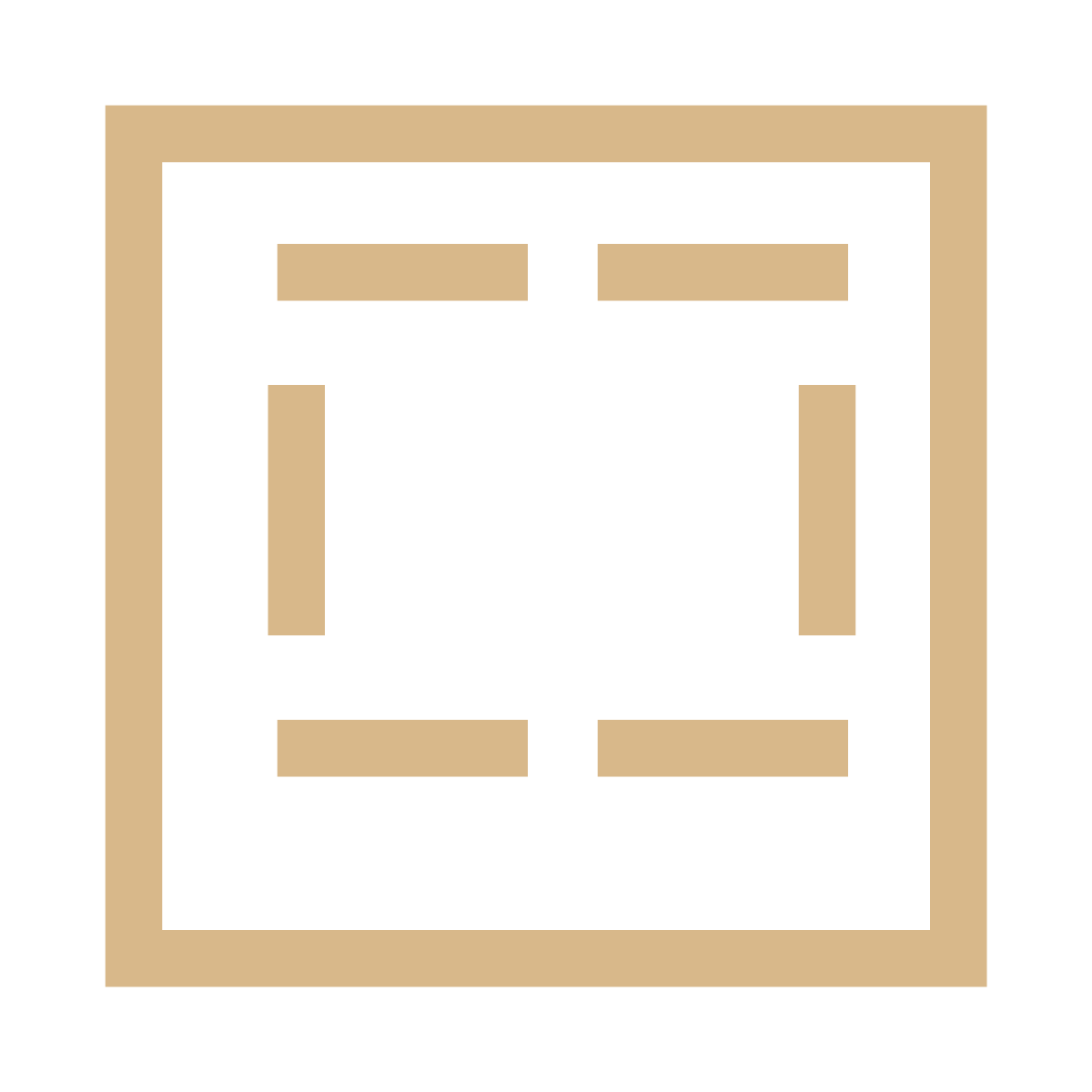 A minimalist, pixelated icon of a table with four legs inside a beige square frame on a black background.