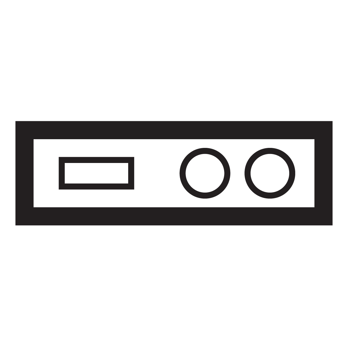 Black electrical outlet with one rectangular and two circular holes.
