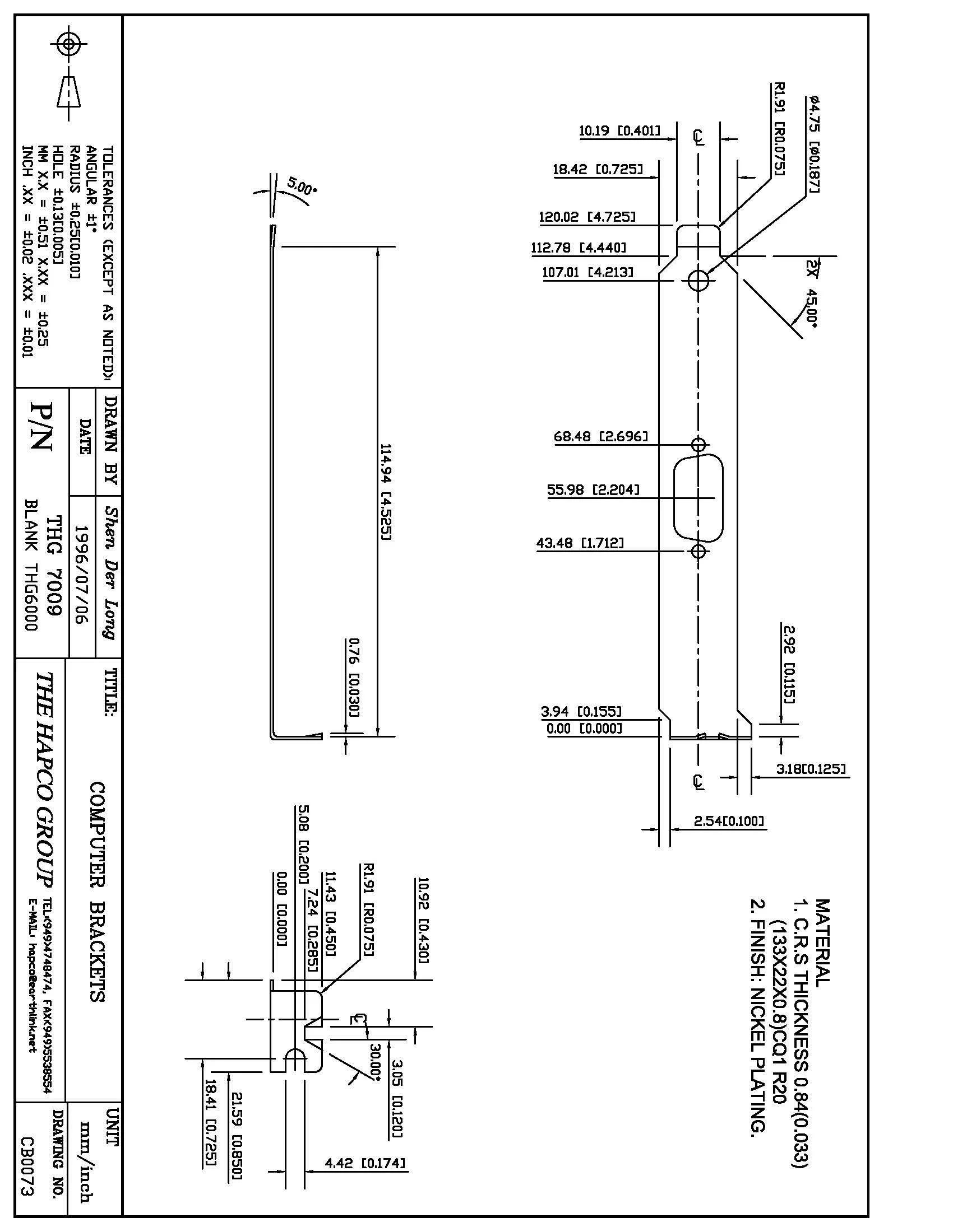 THG 7009 ISA Bracket – DB9 Cutout – Nickel-Plated CRS Steel