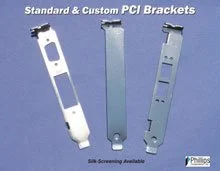 Three standard and custom PCI brackets on a blue background.