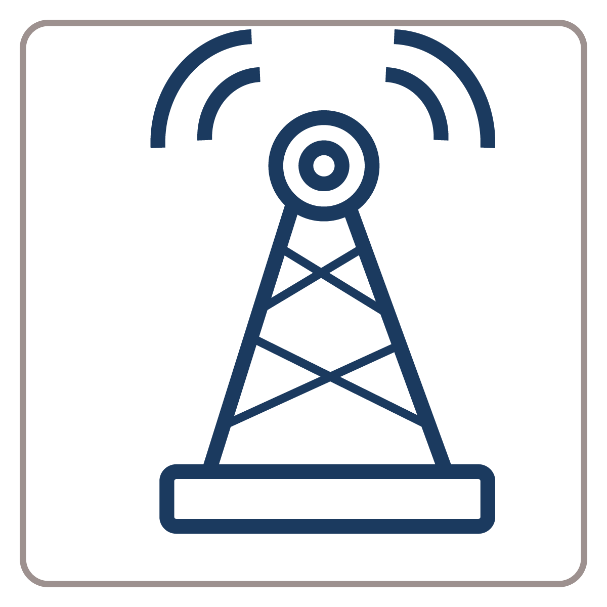 Icon of a radio tower transmitting signals.