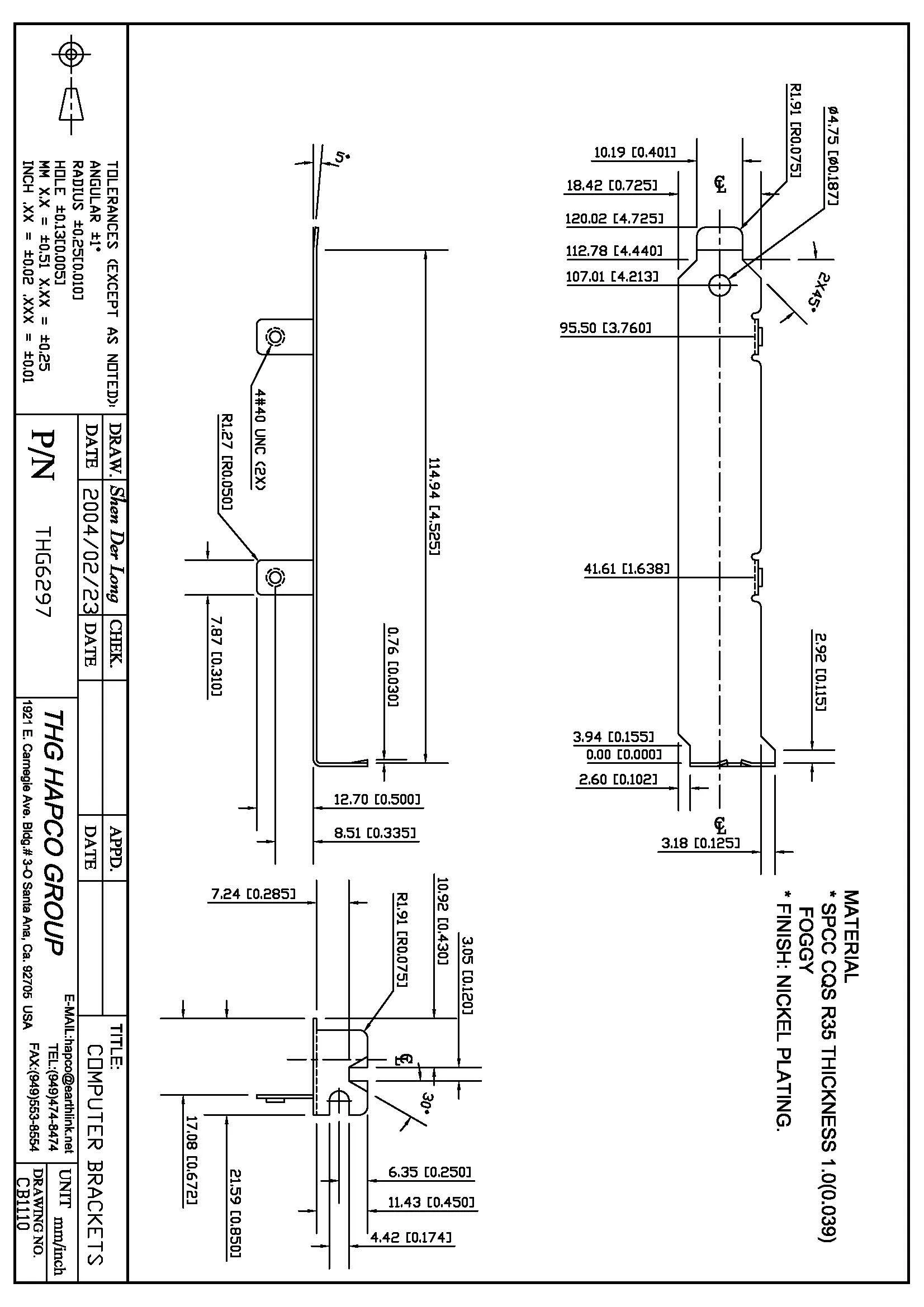 THG 6297 Full-Height Metal Bracket – SPCC Steel – Nickel Plated