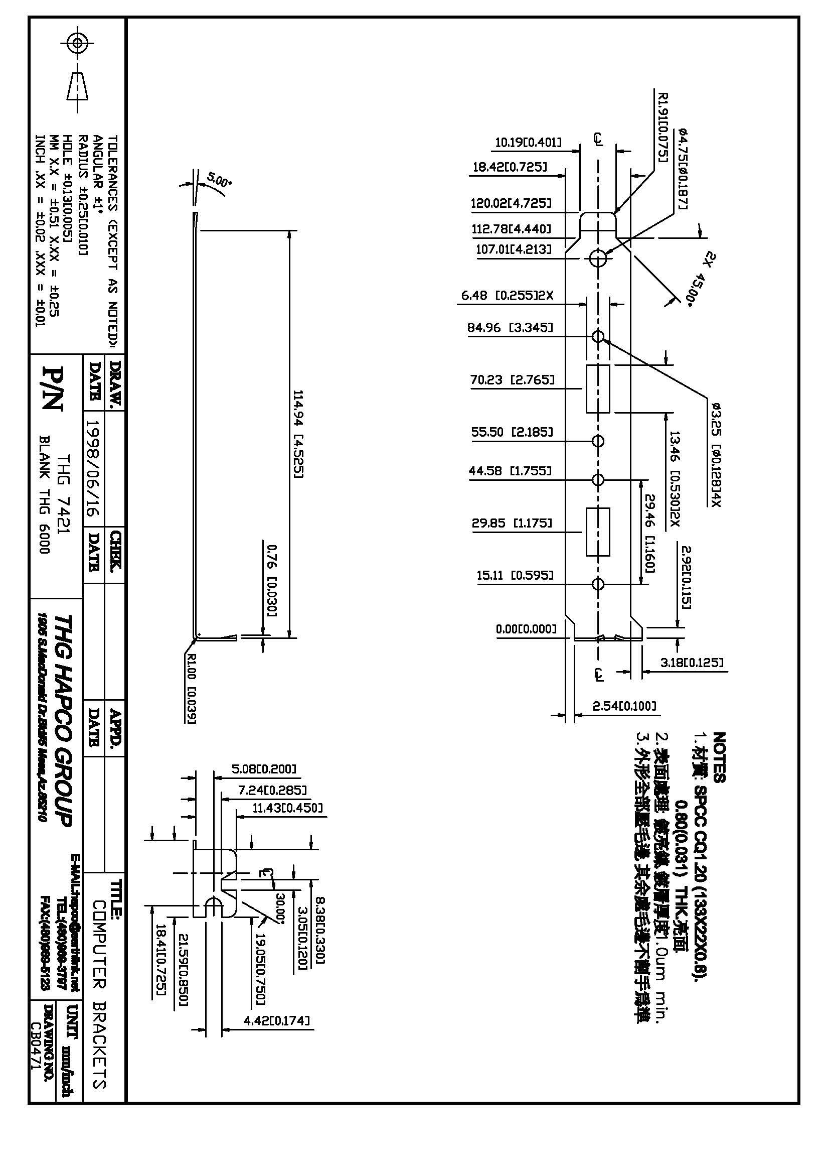 THG 7421 Full-Height PCI Bracket – USB Connector Cutout – Nickel-Plated SPCC Steel