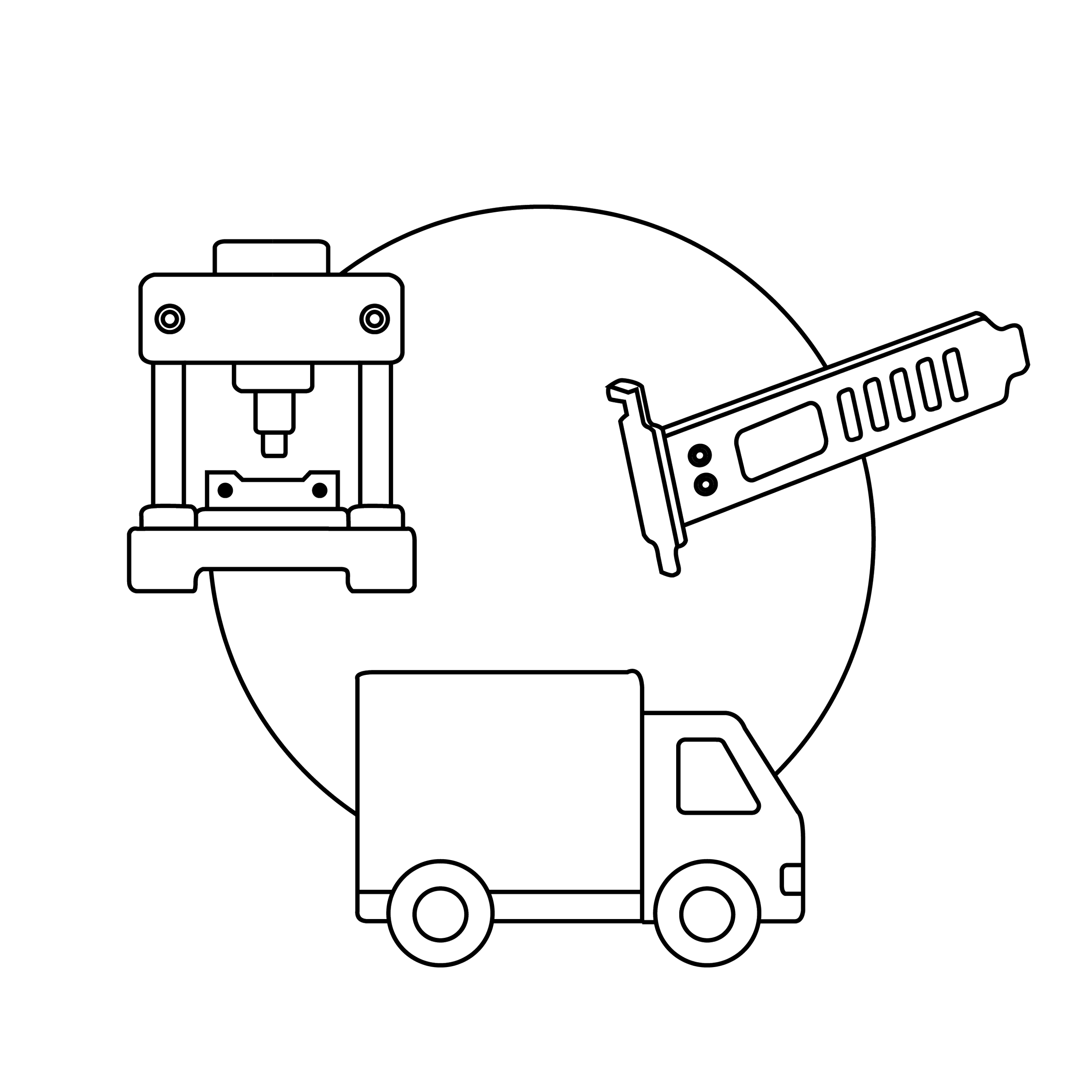 Outline diagram of a digital oscilloscope, with a display screen, control buttons, and a connected probe.
