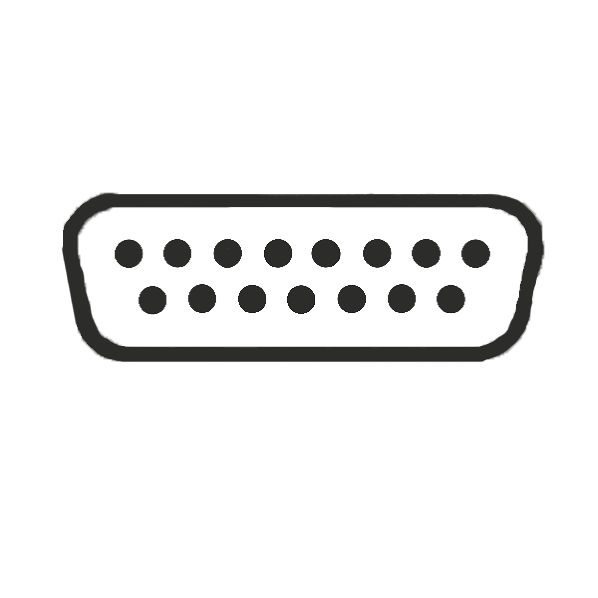 A black and gray illustration of a 15-pin D-sub connector, also known as VGA connector.
