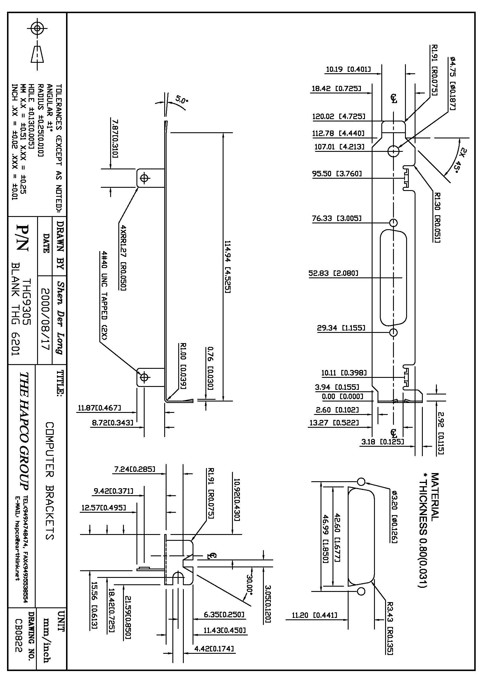 THG 9305 Full-Height PCI Bracket – DB25 Cutout with Threaded Inserts – Nickel-Plated Steel