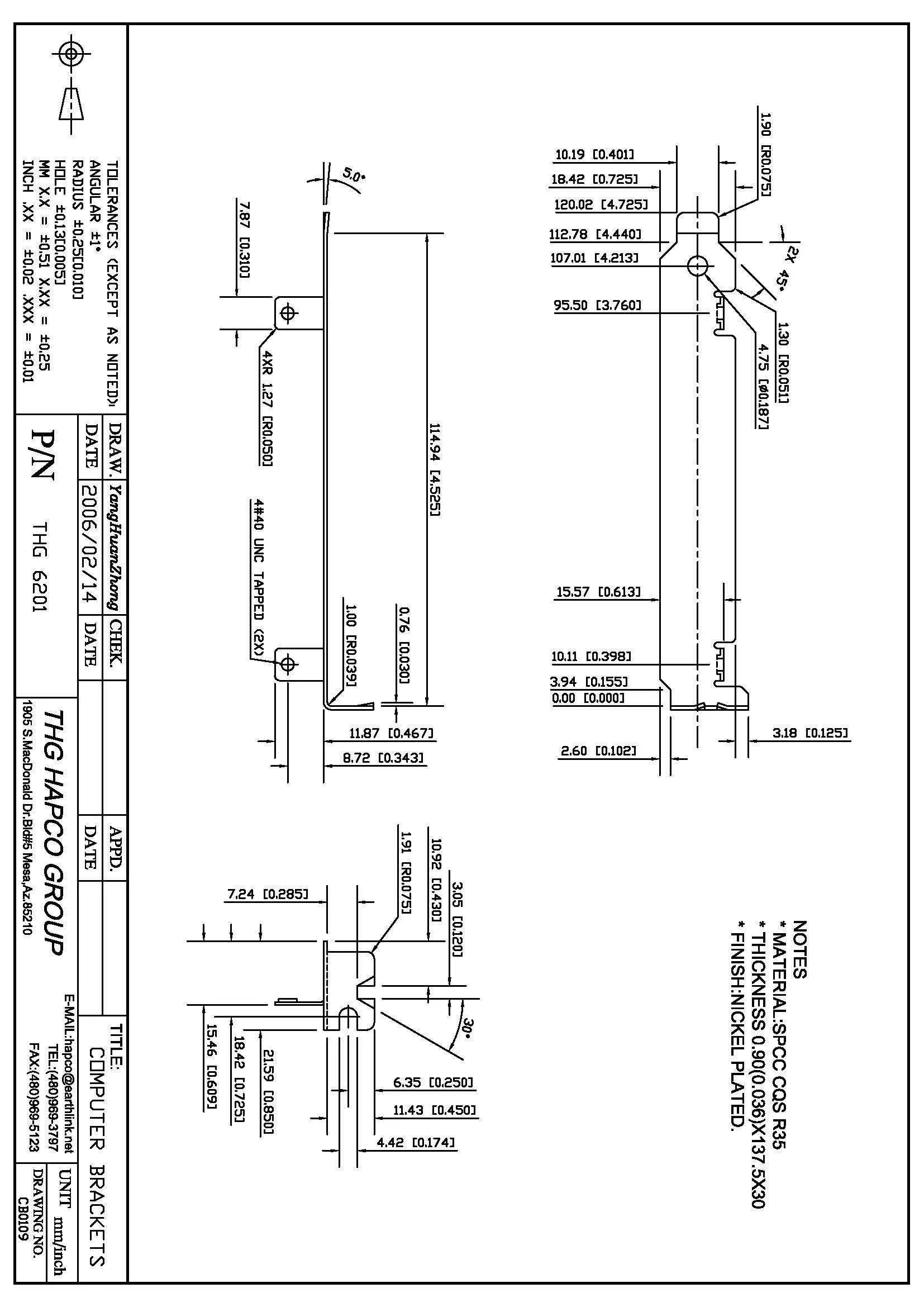 THG 6201 Full-Height PCI Bracket – Standard Single Slot (No Connector Cutouts) – Nickel-Plated SPCC Steel