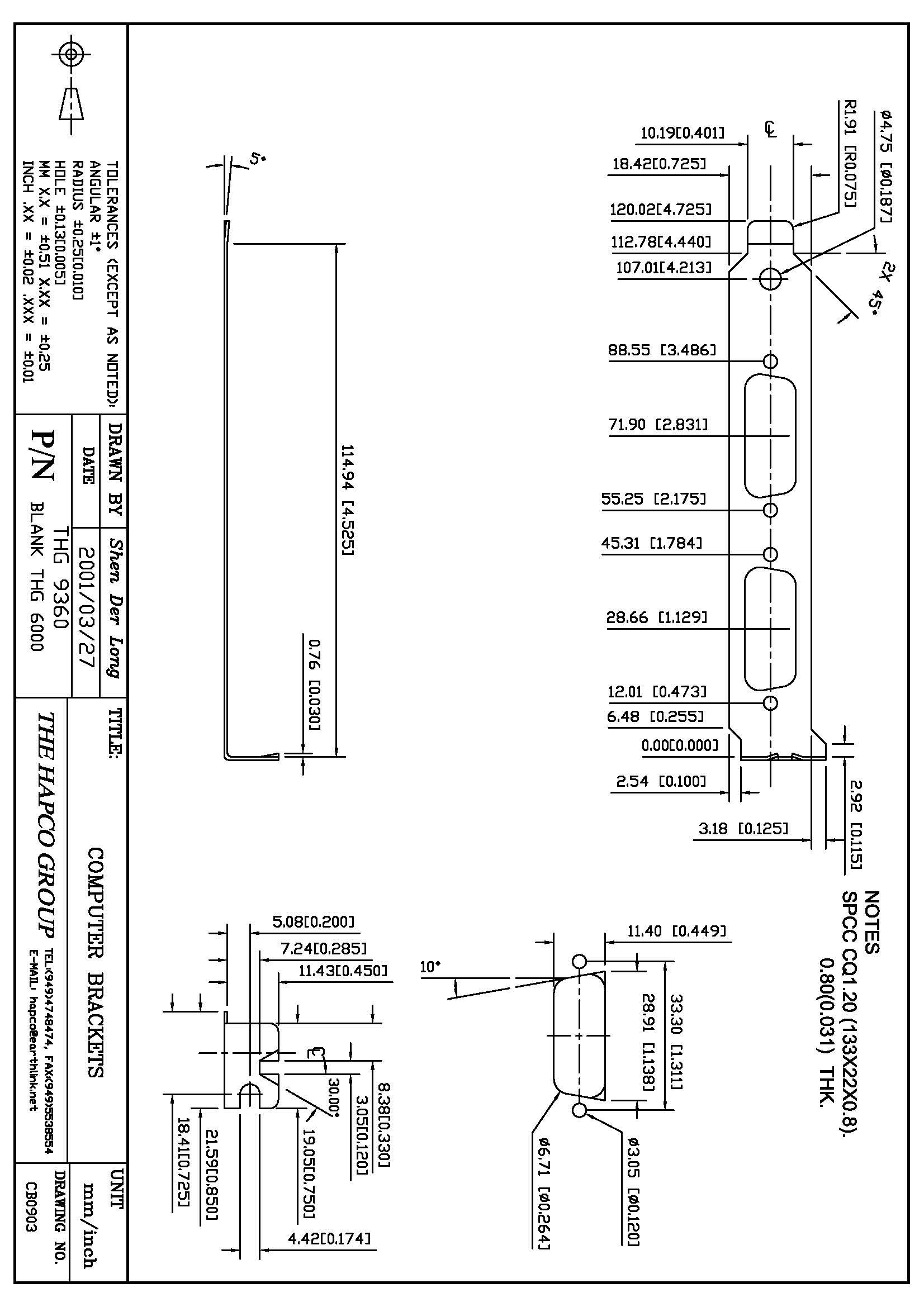 THG 9360 Full-Height PCI Bracket – Double DB15 Cutouts – Nickel-Plated Steel